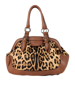 Large Leopard Handbag, Canvas/Leather, Brown, MII, DB, 3*